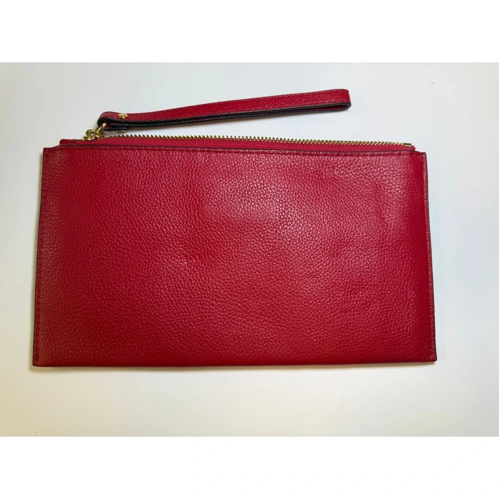 Michael Kors Jet Set Large Women Leather Top Zip Clutch Wristlet Wallet in‎ Red